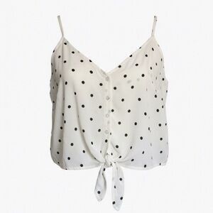 H & M Cream & Black Pin Up Vixen Rockabilly Tie Front Polka Dot Tank Top Size 12